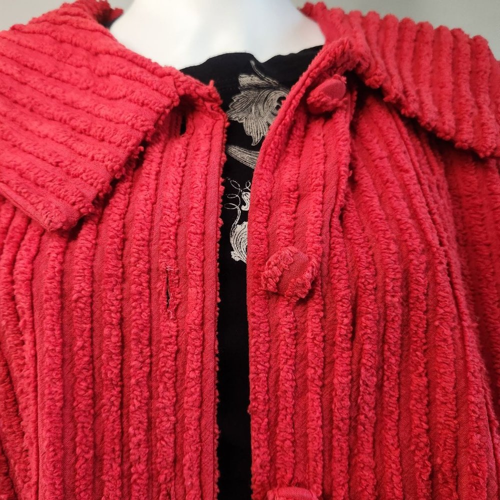 Red Chenille Short Button Front Jacket With Round… - image 2
